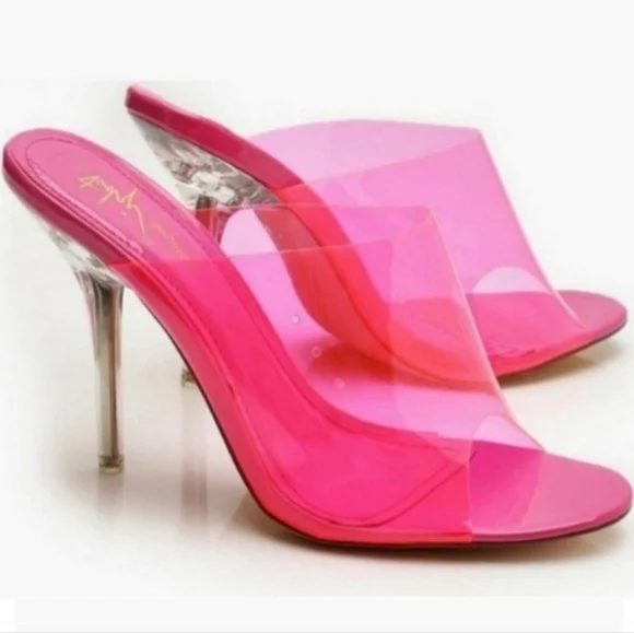 NEW Hot Pink Clear Peeptoe Mule Heels Sz 7 - Picture 14 of 14